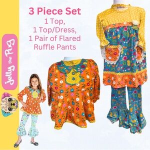 Jelly the Pug 3 Piece Girl Forest Friends Peplum Long Sleeve Dress  Ruffles/Sz 6